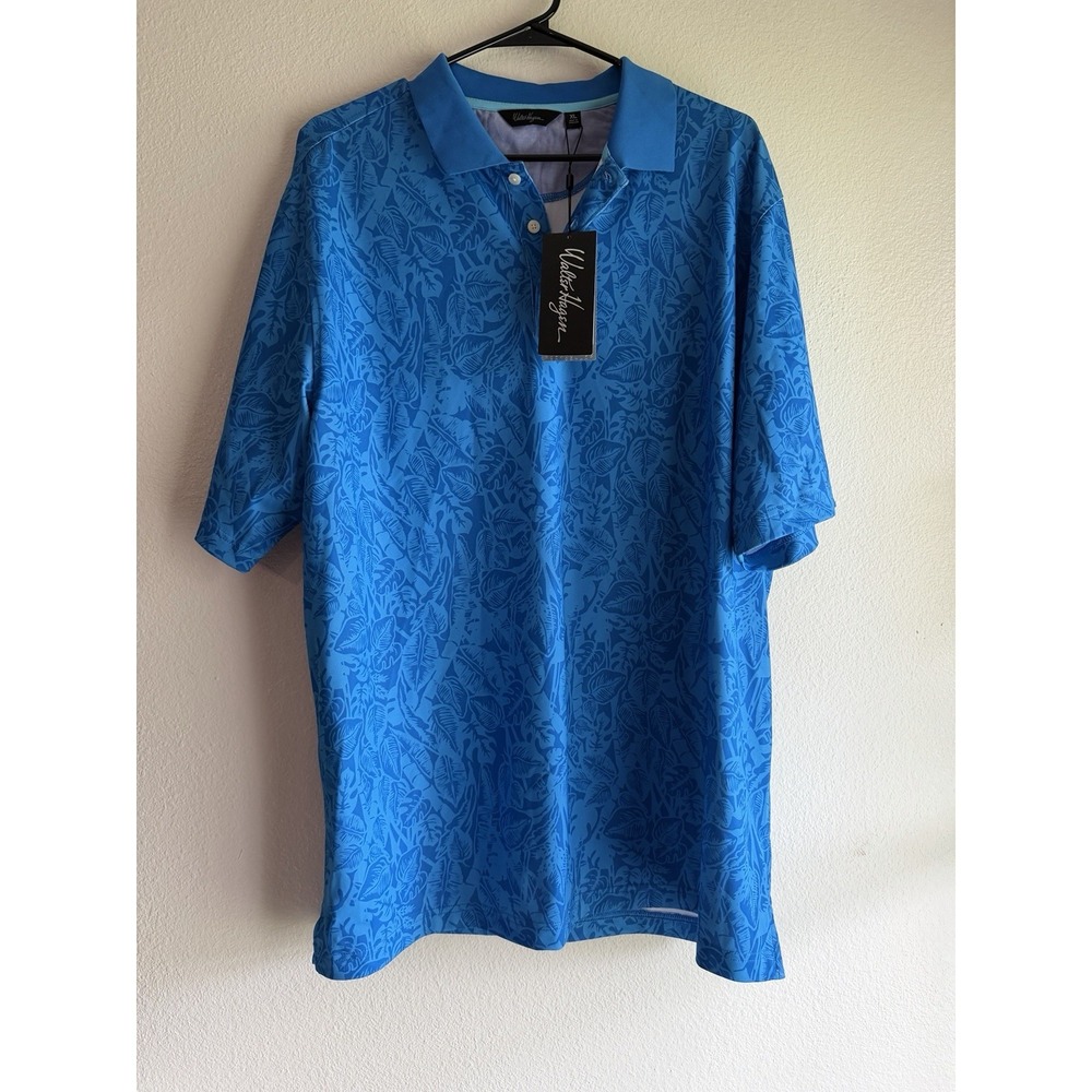 New Walter Hagen Golf Polo Men's  Floral Blue Large